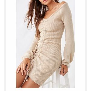 Cream cinch long sleeve dress